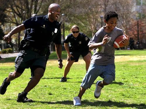 Hampton University police officers at a football game
